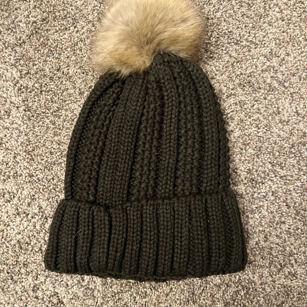 CC Boutique Black Knit Beanie with Tan Pom